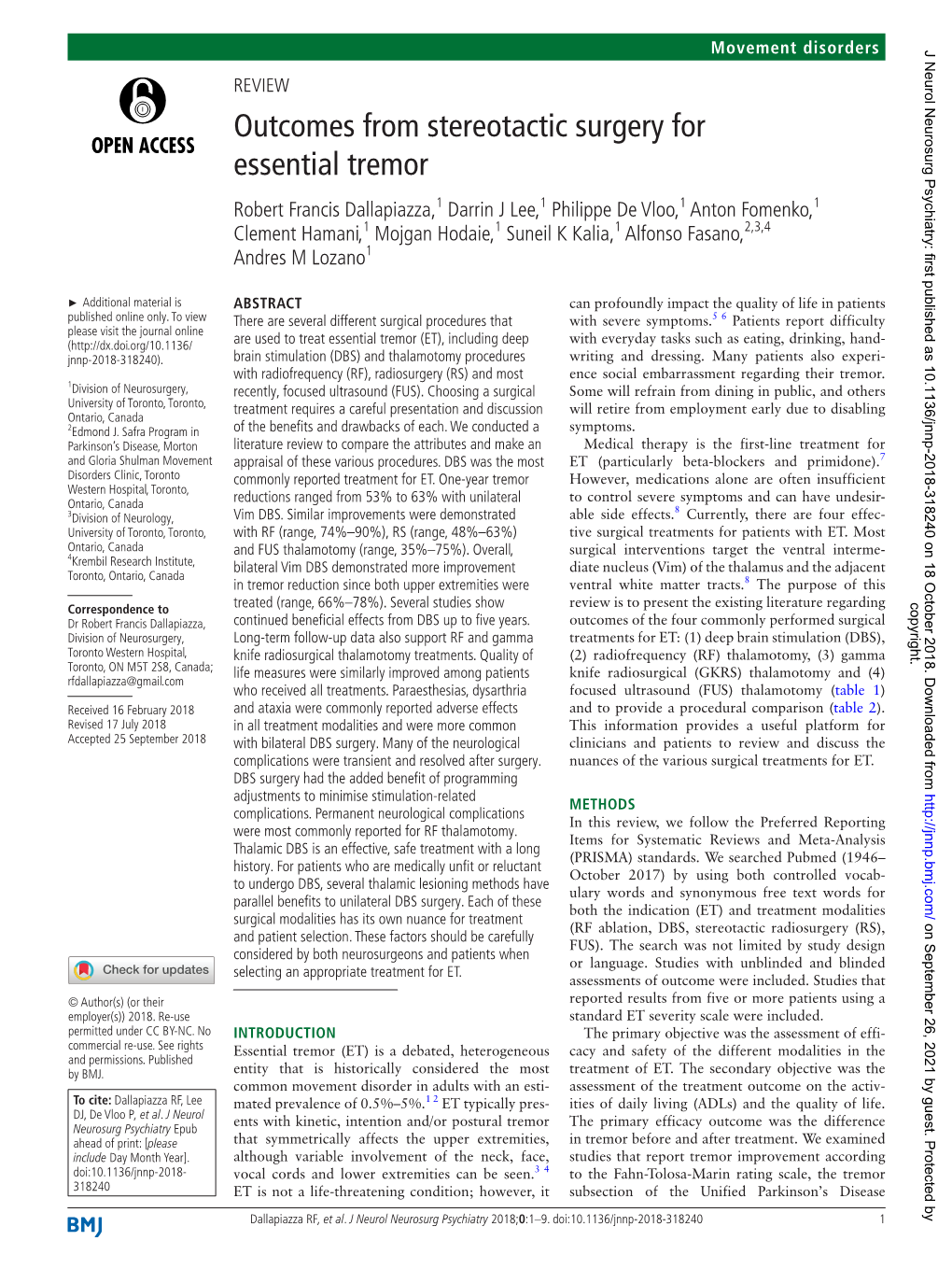 Outcomes from Stereotactic Surgery for Essential Tremor