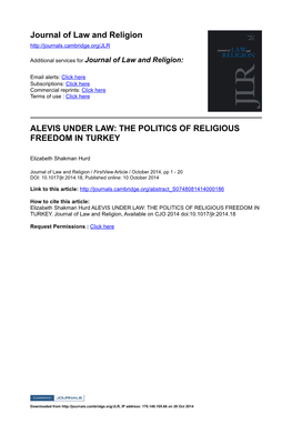 Journal of Law and Religion ALEVIS UNDER LAW: the POLITICS OF