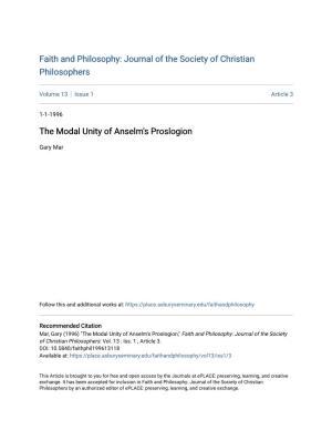 The Modal Unity of Anselm's Proslogion
