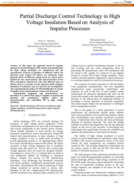 Partial Discharge Control Technology in High Voltage Insulation Based on Analysis of Impulse Processes