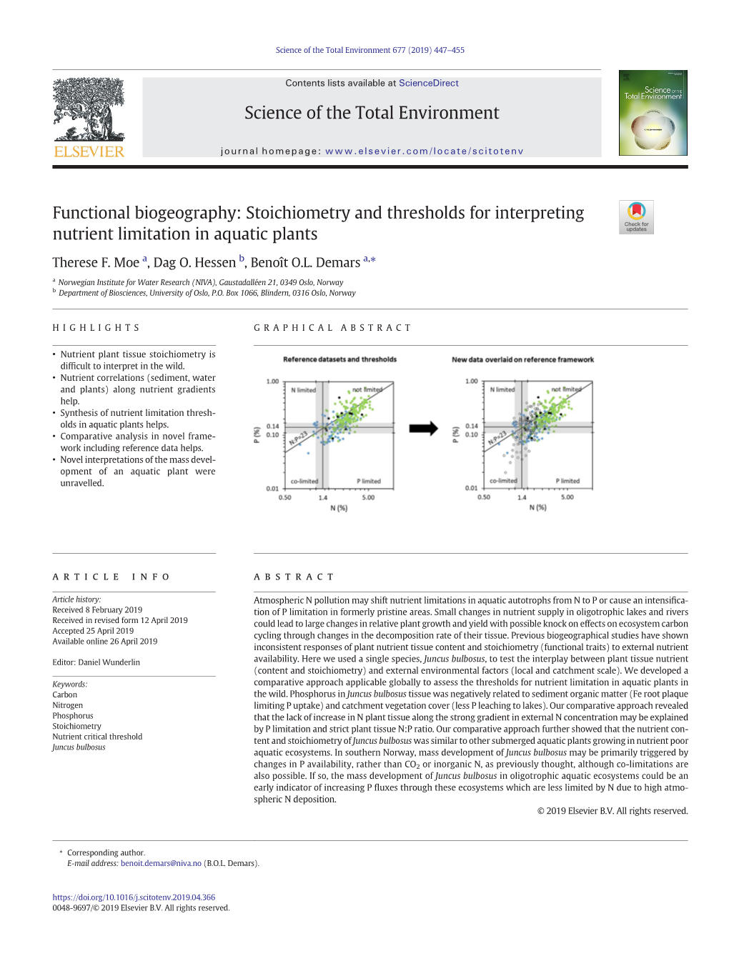 Stoichiometry and Thresholds for Interpreting Nutrient Limitation in Aquatic Plants