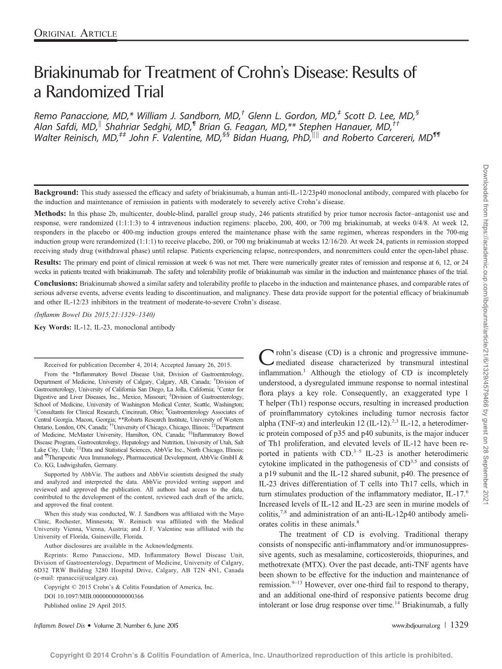 Briakinumab for Treatment of Crohn's Disease: Results of a Randomized