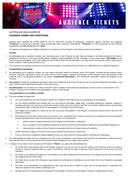 Australian Ninja Warrior Audience Terms and Conditions