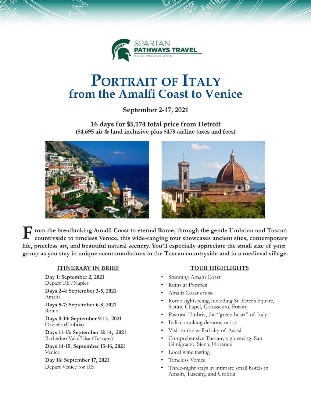From the Amalfi Coast to Venice September 2-17, 2021