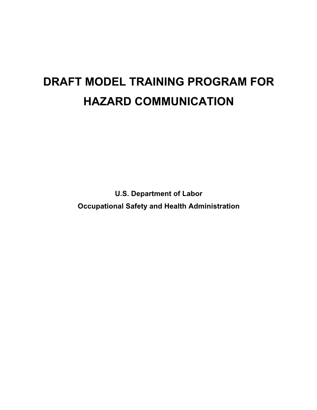 Draft Model Training Program for Hazard Communication