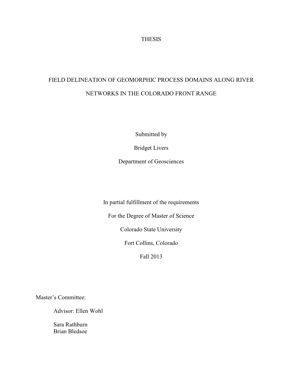 Field Delineation of Geomorphic Process Domains Along River Networks in the Colorado Front Range