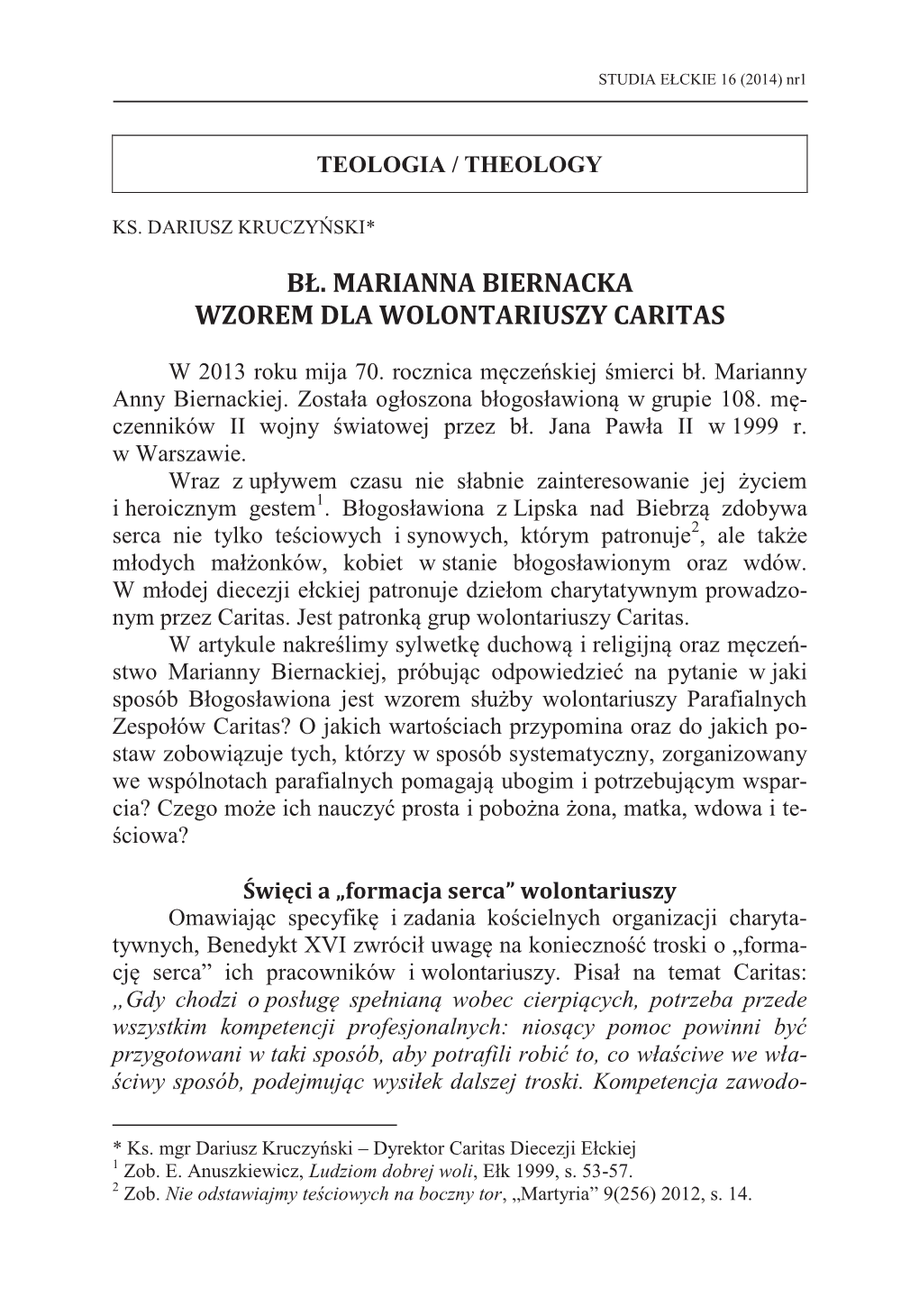 Bł. Marianna Biernacka Wzorem Dla Wolontariuszy