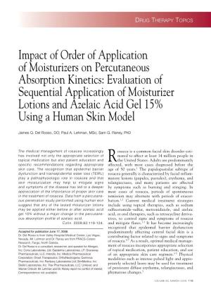 Impact of Order of Application of Moisturizers on Percutaneous