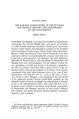 The Karaite Communities of Chufut-Kale and Mangup: History and Topography of the Settlements