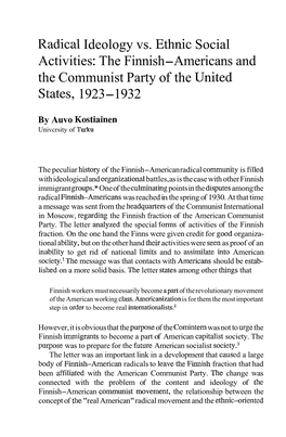 The Finnish-Americans and the Communist Party of the United States, 1923-1932