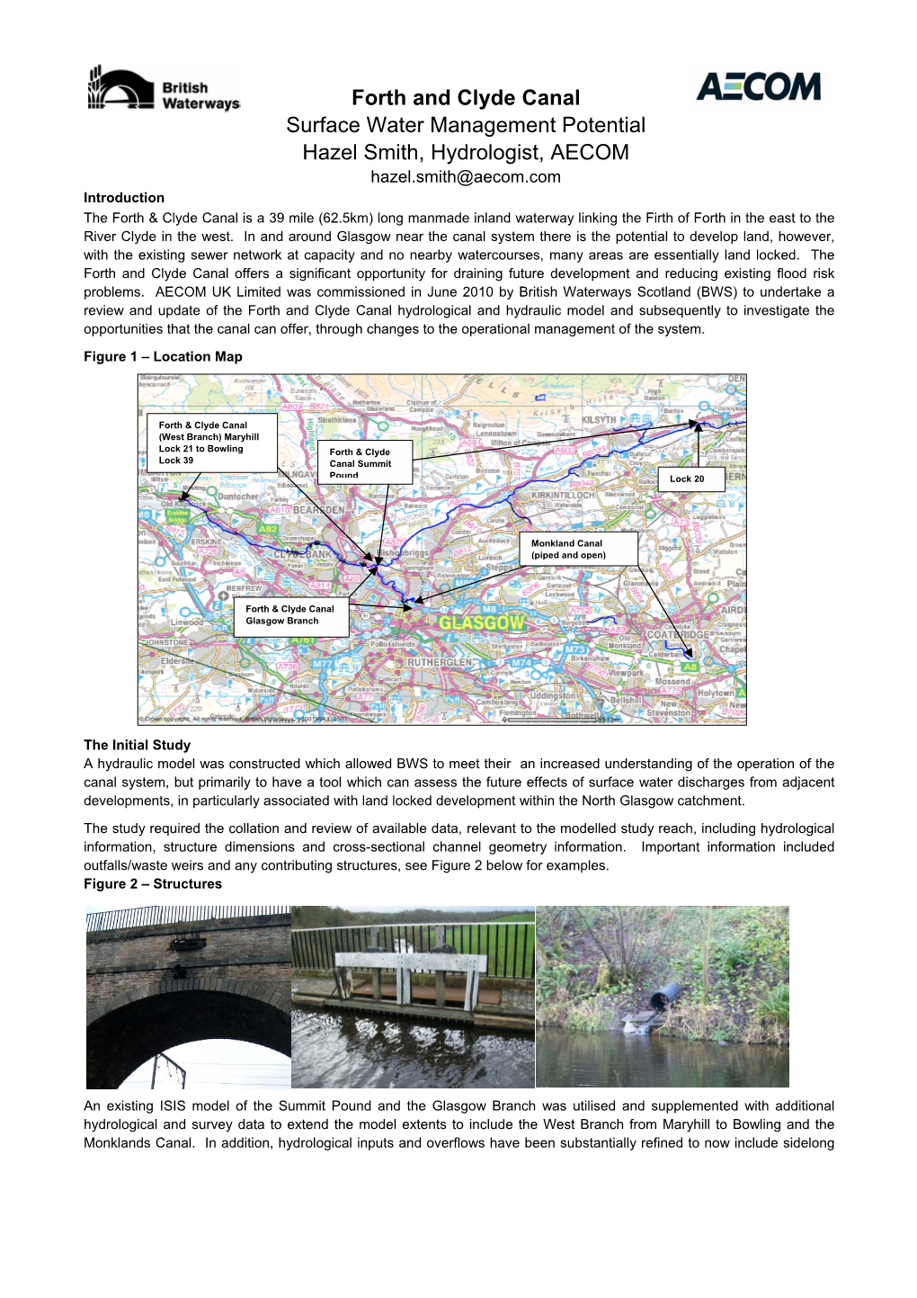 Forth and Clyde Canal Surface Water Management Potential Hazel Smith