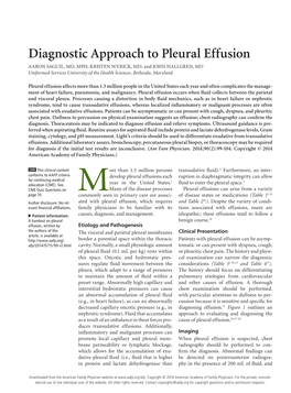 Diagnostic Approach to Pleural Effusion