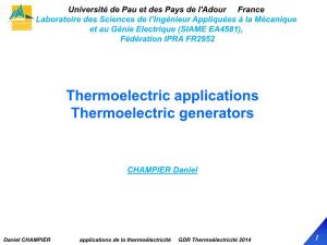 Thermoelectric Applications Thermoelectric Generators