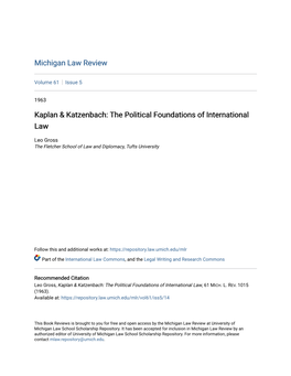 Kaplan & Katzenbach: the Political Foundations of International
