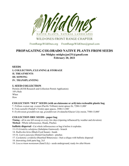 PROPAGATING COLORADO NATIVE PLANTS from SEEDS Jan Midgley Midgleyjan231@Gmail.Com February 20, 2021