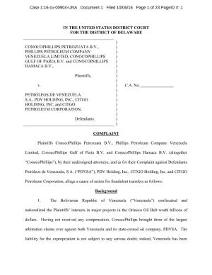 Complaint Filed by Conocophillips in the US District Court of Delaware