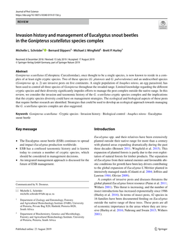 Invasion History and Management of Eucalyptus Snout Beetles in the Gonipterus Scutellatus Species Complex
