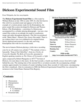 Dickson Experimental Sound Film - Wikipedia, the Free Encyclopedia 1/28/08 8:27 AM