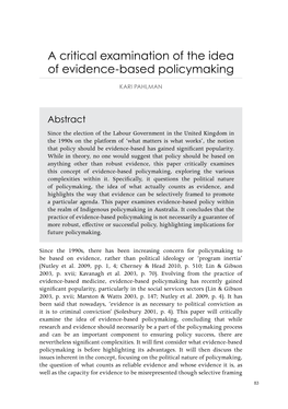 A Critical Examination of the Idea of Evidence‑Based Policymaking