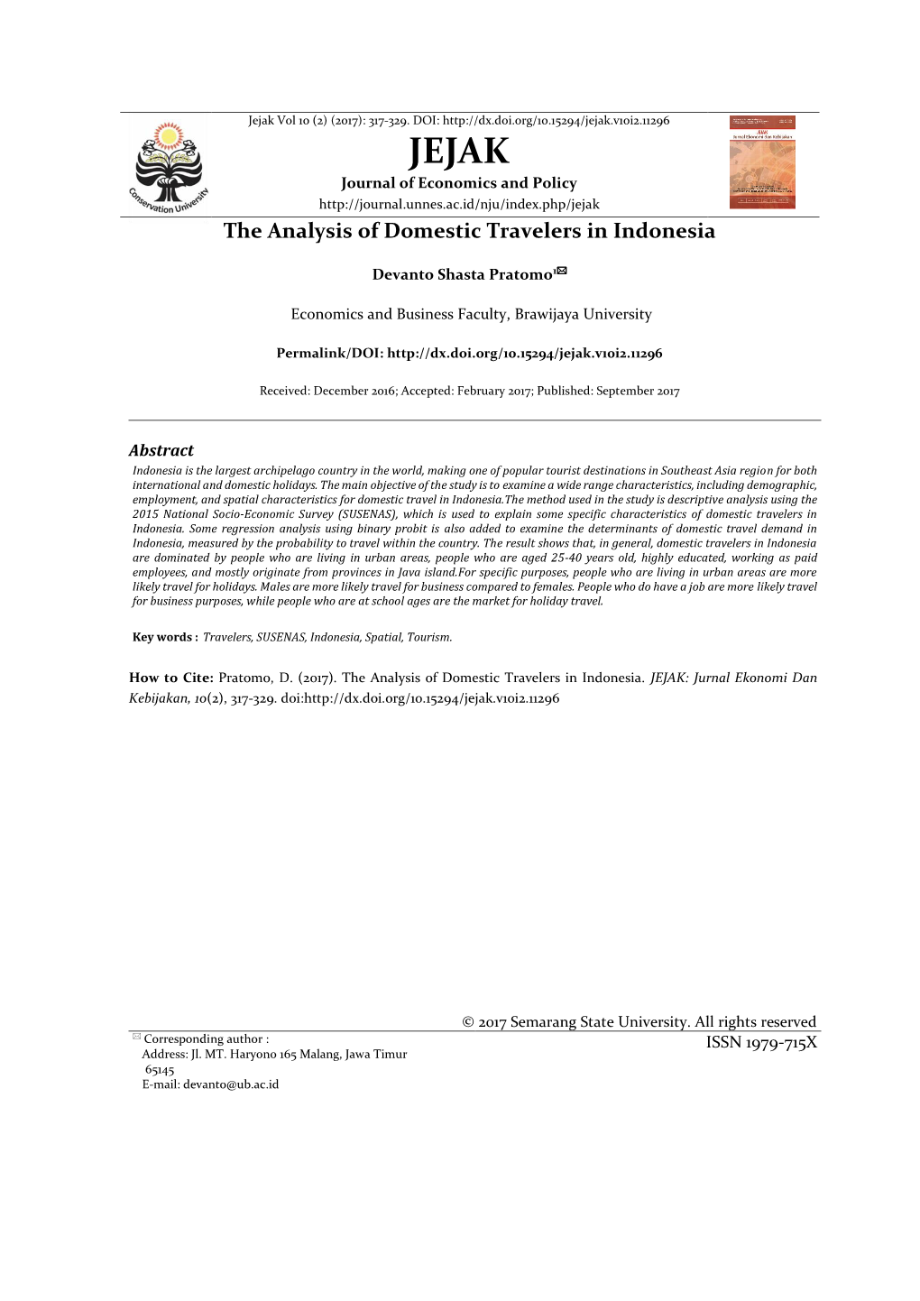 The Analysis of Domestic Travelers in Indonesia