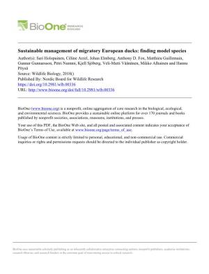 Sustainable Management of Migratory European Ducks: Finding Model Species Author(S): Sari Holopainen, Céline Arzel, Johan Elmberg, Anthony D