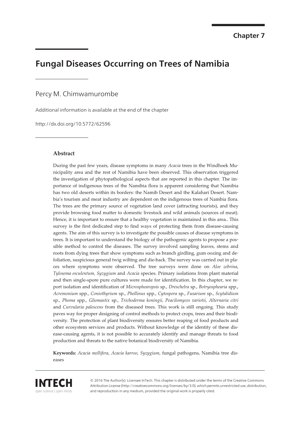 Fungal Diseases Occurring on Trees of Namibia