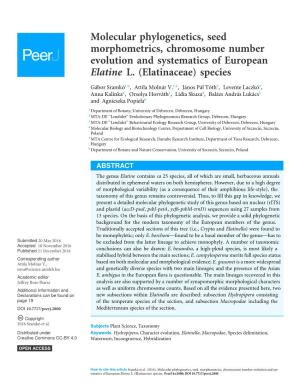 Molecular Phylogenetics, Seed Morphometrics, Chromosome Number Evolution and Systematics of European Elatine L