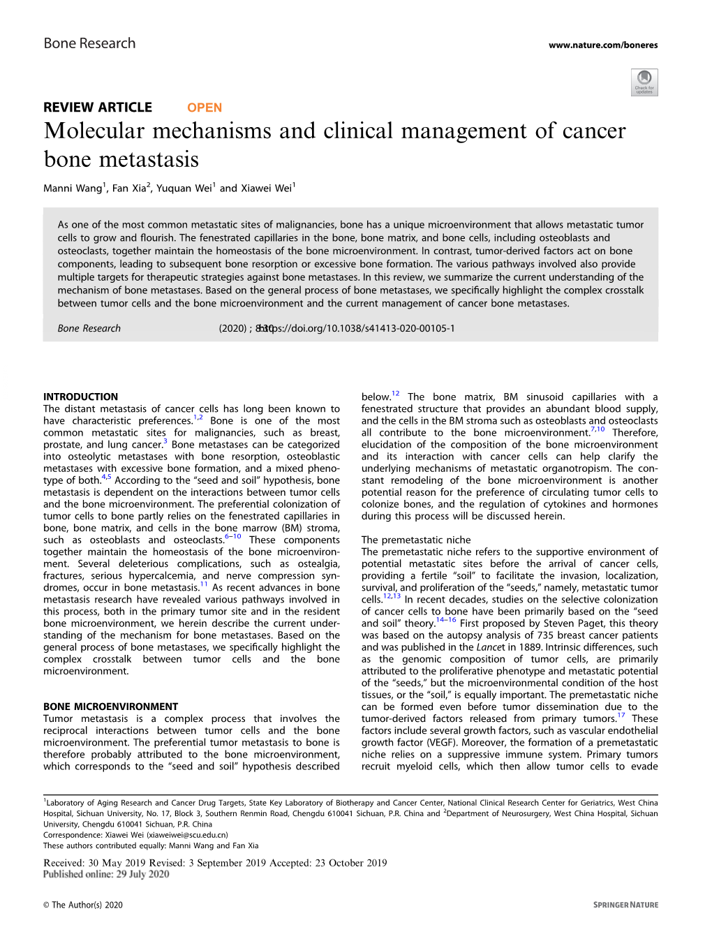 Molecular Mechanisms and Clinical Management of Cancer Bone Metastasis