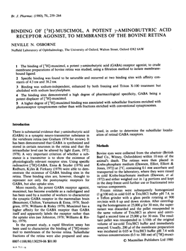 [3H]-MUSCIMOL, a POTENT Y-AMINOBUTYRIC ACID RECEPTOR AGONIST, to MEMBRANES of the BOVINE RETINA NEVILLE N