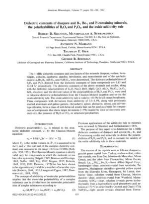 Dielectric Constants of Diaspore and B-, Be-, and P-Containing Minerals, the Polarizabilities of B2o3and P2os,And the Oxide Additivity Rule