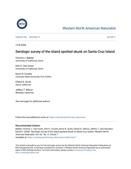 Serologic Survey of the Island Spotted Skunk on Santa Cruz Island