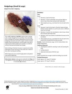 Hedgehogs (Small & Large) Adapted from Blue’S Hedgehog