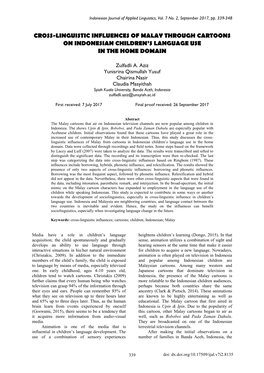 Cross-Linguistic Influences of Malay Through Cartoons on Indonesian Children’S Language Use in the Home Domain