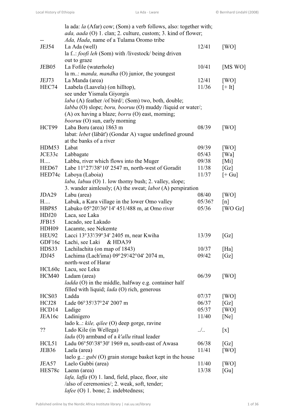 Local History of Ethiopia : La