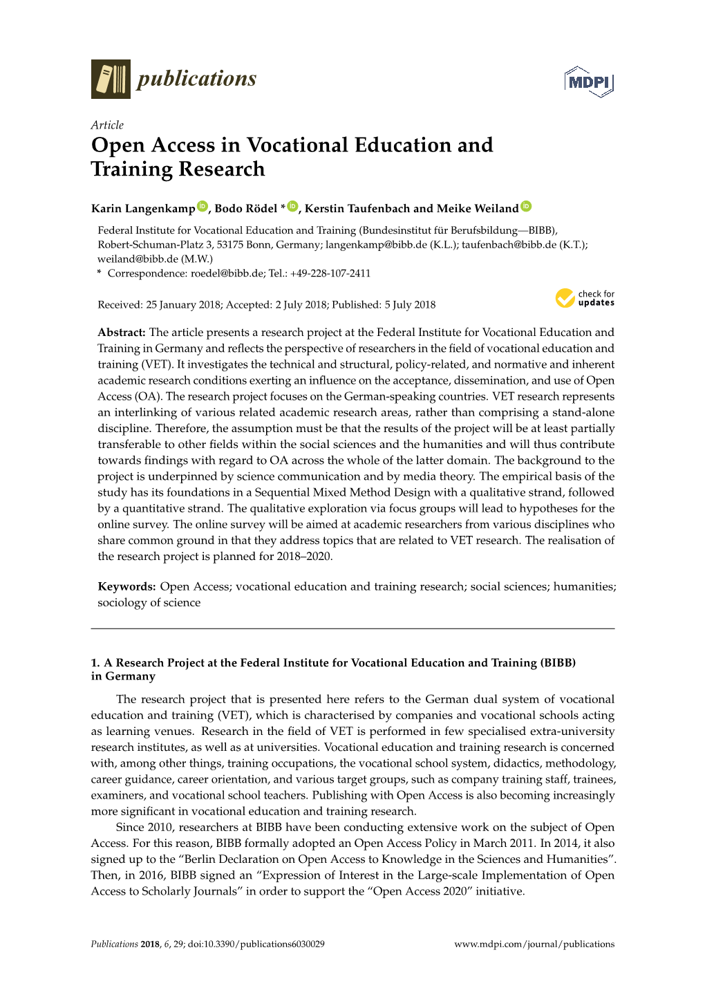 Open Access in Vocational Education and Training Research