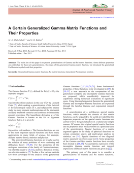 A Certain Generalized Gamma Matrix Functions and Their Properties