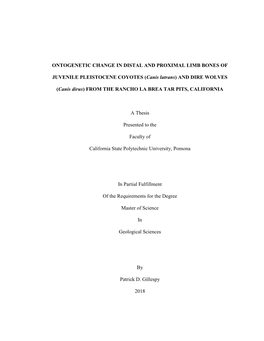 Patrick Gillespy: "Ontogenetic Change in Distal and Proximal Limb Bones in Pleistocene Coyotes (Canis Latrans)