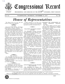 Congressional Record United States Th of America PROCEEDINGS and DEBATES of the 115 CONGRESS, FIRST SESSION