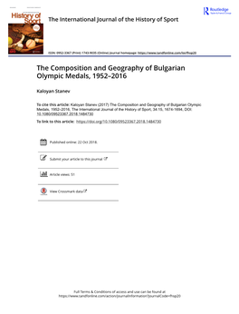 The Composition and Geography of Bulgarian Olympic Medals, 1952–2016