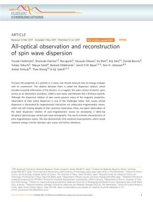 All-Optical Observation and Reconstruction of Spin Wave Dispersion