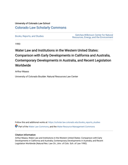 Water Law and Institutions in the Western United States: Comparison