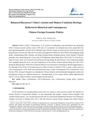 China's Ancient and Modern Confucian Heritage Reflected in Historical and Contemporary Chinese Foreign E