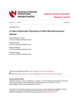 A Case of Monocytic Pleocytosis in West Nile Neuroinvasive Disease