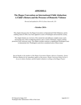The Hague Convention on International Child Abduction: a Child’S Return and the Presence of Domestic Violence