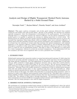Analysis and Design of Highly Transparent Meshed Patch Antenna Backed by a Solid Ground Plane