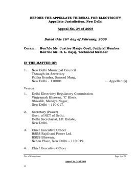 BEFORE the APPELLATE TRIBUNAL for ELECTRICITY Appellate Jurisdiction, New Delhi