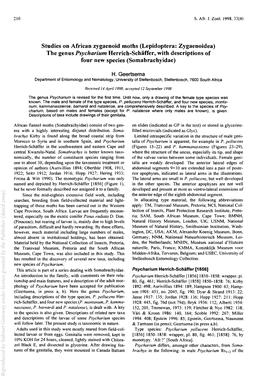 Studies on African Zygaenoid Moths (Lepidoptera: Zygaenoidea) the Genus Psycharium Herrich-Schiiffer, with Descriptions of Four New Species (Somabrachyidae)