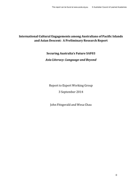 International Cultural Engagements Among Australians of Pacific Islands and Asian Descent: a Preliminary Research Report