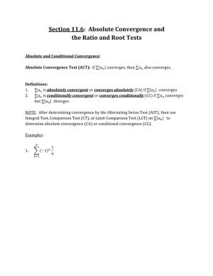 Absolute Convergence and the Ratio and Root Tests