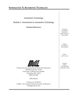 Introduction to Automotive Technology Student Reference